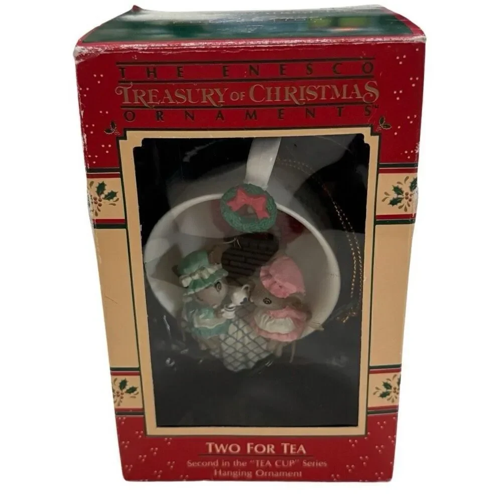 Rare Enesco Tea For Two Mice Girlfriends Christmas Ornament
